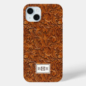 Braun geprägtes Leder mit Monogramm Case-Mate iPhone Hülle (Rückseite)