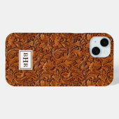 Braun geprägtes Leder mit Monogramm Case-Mate iPhone Hülle (Rückseite (Horizontal))