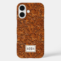 Braun geprägtes Leder mit Monogramm