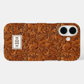 Braun geprägtes Leder mit Monogramm Case-Mate iPhone Hülle (Rückseite (Horizontal))