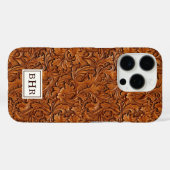 Braun geprägtes Leder mit Monogramm Case-Mate iPhone Hülle (Rückseite (Horizontal))