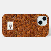 Braun geprägtes Leder mit Monogramm Case-Mate iPhone Hülle (Rückseite (Horizontal))