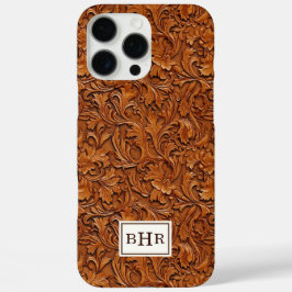 Braun geprägtes Leder mit Monogramm iPhone 16 Pro Max Hülle