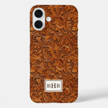 Braun geprägtes Leder mit Monogramm