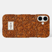 Braun geprägtes Leder mit Monogramm Case-Mate iPhone Hülle (Rückseite (Horizontal))