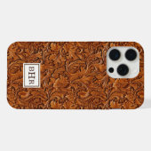 Braun geprägtes Leder mit Monogramm iPhone Hülle (Rückseite (Horizontal))