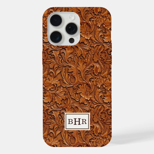 Braun geprägtes Leder mit Monogramm iPhone Hülle (Rückseite)