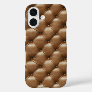 Braun gequiltes Ledermuster iPhone 16 Hülle