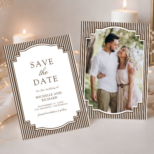 Braun gestreifte Foto-Hochzeit Save The Date