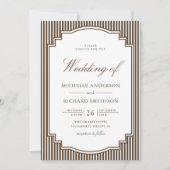 Braun gestreifte Hochzeit mit QR-Code-Foto Einladung (Vorderseite)