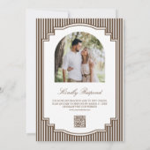 Braun gestreifte Hochzeit mit QR-Code-Foto Einladung (Rückseite)