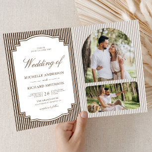 Braun gestreifte Hochzeit mit QR-Code-Foto Einladung