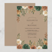 Braun getönte Hochzeit Einladung (Vorne/Hinten)