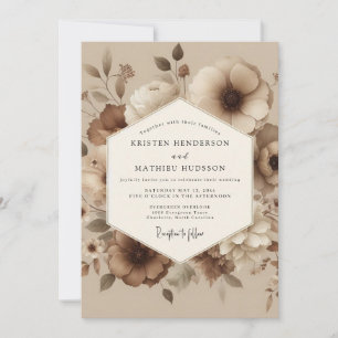Braun gewaschene florale Hochzeit Einladung