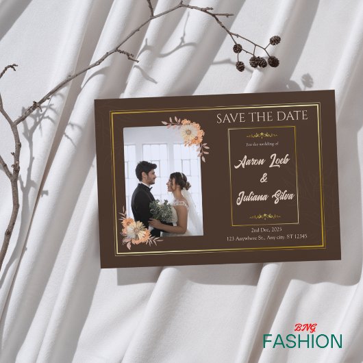 Braun & Gold Einfache Hochzeit Sichern Sie die Dat