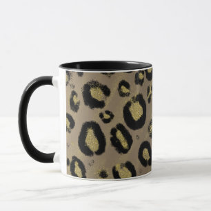 Braun Gold Glitter & Schwarz Leopard Cheetah Druck Tasse