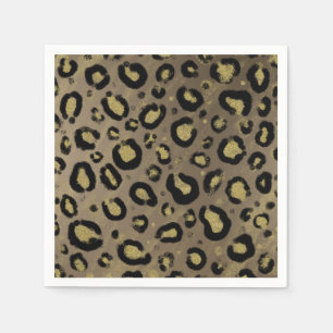 Braun Gold Glitter & Schwarz Leopard Gepard Druck Serviette