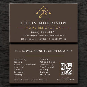 Braun-Gold-Hausrenovierung-Reparatur-QR-Code Visitenkarte