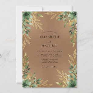 Braun-goldene Blätterhochzeit Einladung