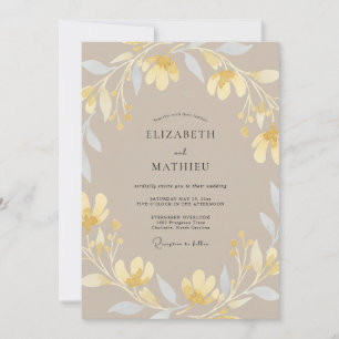 Braun-goldene Blumenhochzeit Einladung