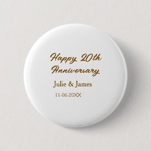 Braun goldenes glückliches 20. Jubiläum Name datum Button