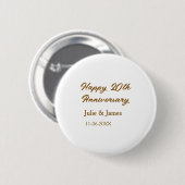 Braun goldenes glückliches 20. Jubiläum Name datum Button (Vorne & Hinten)