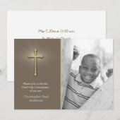 Braun, Goldkreuz, religiöses Foto Einladung (Vorne/Hinten)