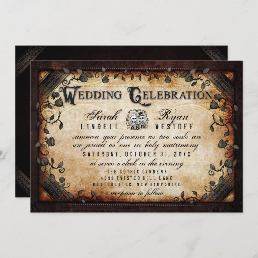Braun-Gothic Halloween-EMPFANG INFO AUF RÜCKSEITE Einladung (Vorne/Hinten)