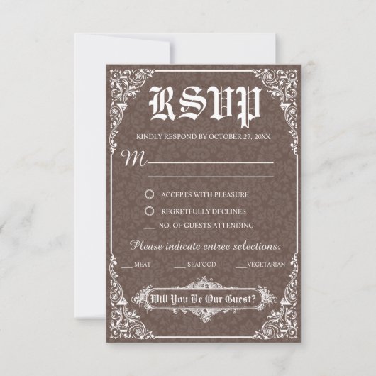 Braun Gothic Victoria Wedding Response Card Einladung (Vorderseite)