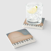 Braun Grand Piano Personalisierte Musik Steinuntersetzer (Seitenansicht)