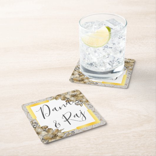 Braun & Grau mit geometrischer Geometrie aus Gold Rechteckiger Pappuntersetzer (Vor Ort)