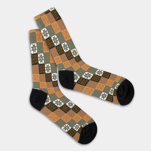 Braun Grau Orange Klassische Europäische Mosaikfli Socken