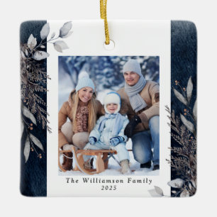 Braun & Grau Winterlaub Foto Weihnachten Blau Keramikornament
