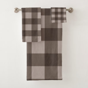 Braun Graubraun Beige Rustikal Kariert Quadratisch Badhandtuch Set