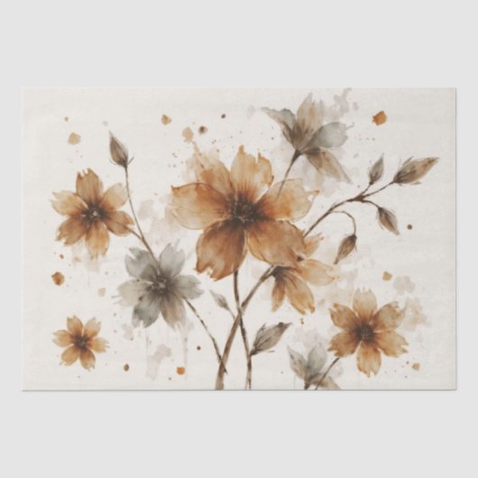 Braun-Graue Blumengestaltung Seidenpapier (Vorderseite)