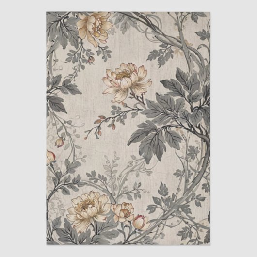 Braun-Graue Blumengestaltung Seidenpapier (Vorderseite)
