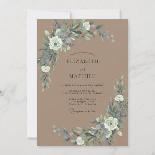 Braun-graue Eukalyptus-Hochzeit Einladung
