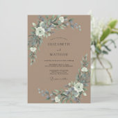 Braun-graue Eukalyptus-Hochzeit Einladung (Stehend Vorderseite)