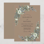 Braun-graue Eukalyptus-Hochzeit Einladung (Vorne/Hinten)