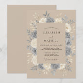 Braun-graue Pfingstrosen-Hochzeit Einladung (Vorne/Hinten)