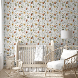 Braun Grün Weiß Aquarell Wildblume Tapete