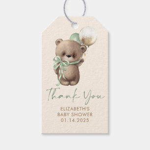 Braun Grüner Teddybär Baby Shower Danke Geschenkanhänger