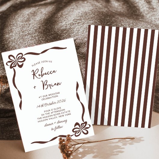 Braun Hand Drawn Bow Ribbon Sketch Hochzeit Einladung