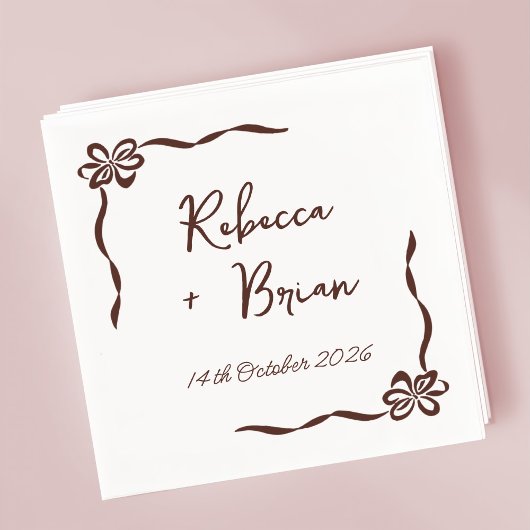 Braun Hand Drawn Bow Ribbon Sketch Hochzeit Serviette