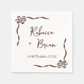 Braun Hand Drawn Bow Ribbon Sketch Hochzeit Serviette (Vorderseite)