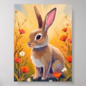 Braun Hase Florales Feld Tier Malerei Kunst Poster (Vorne)