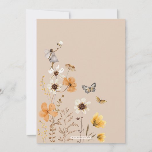 Braun Hautfairy Fall Wildblume Babydusche Einladung (Rückseite)