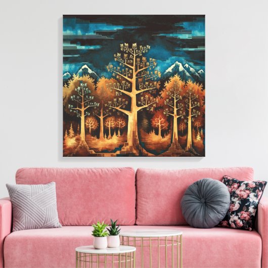 Braun Hirsch verzaubern im Fraktal-Wald Wasserfarb Leinwanddruck (Insitu (Wohnzimmer))