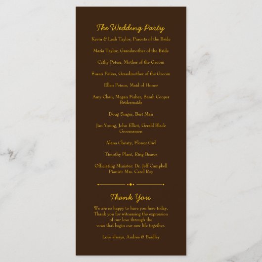 Braun-Hochzeitsprogramm für Gelbe Sonnenblumen Blu Programm (Rückseite)