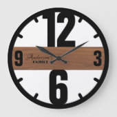 Braun Holz Custom Family Name Elegant Minimalistis Große Wanduhr (Vorderseite)